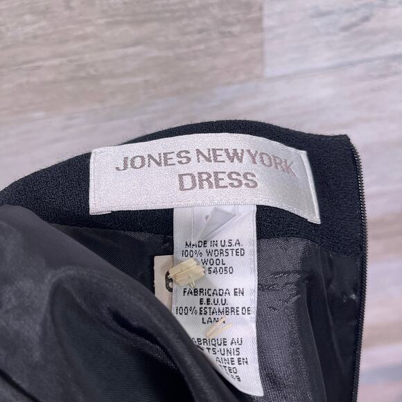 JONES NEW YORK 100% Worsted Wool Sheath Dress Black Vintage USA Made Womens 12 - Picture 8 of 8